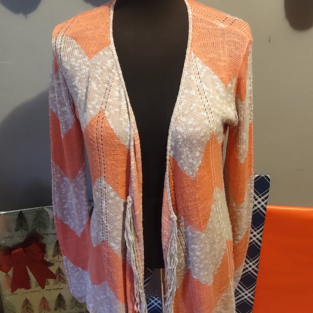 Spring/Summer Bohemian Coral Chevron Print Cardigan🛍️